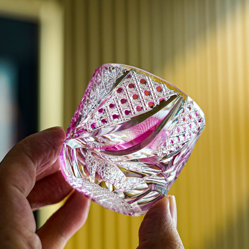 Whiskey Glass Rose Koi | Edo Kiriko Handcrafted Red Crystal Barware