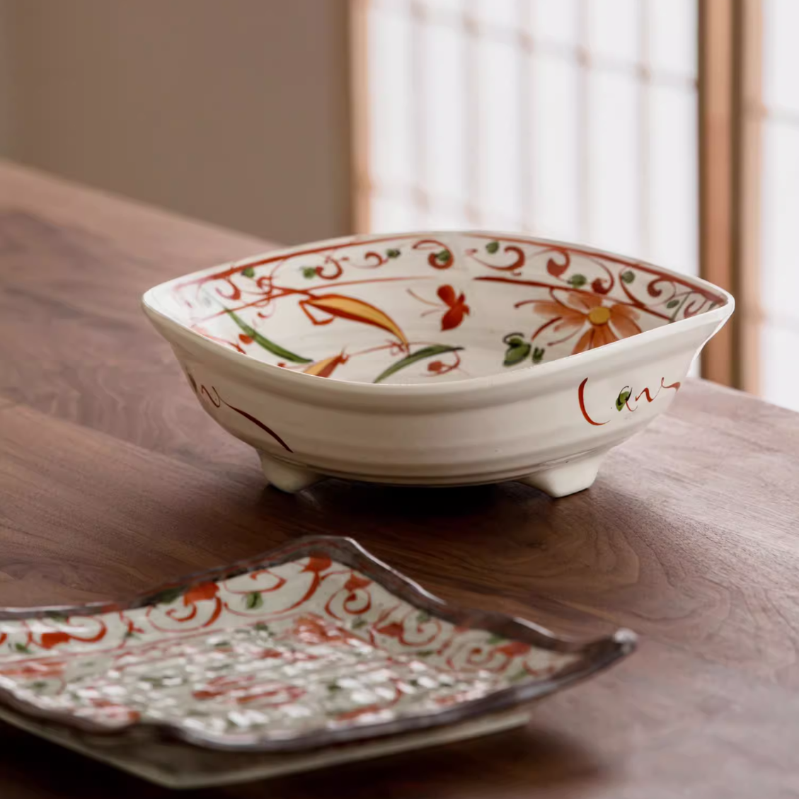 Japanese Ceramic Dish Set – Mino Ware Akae Red Butterfly