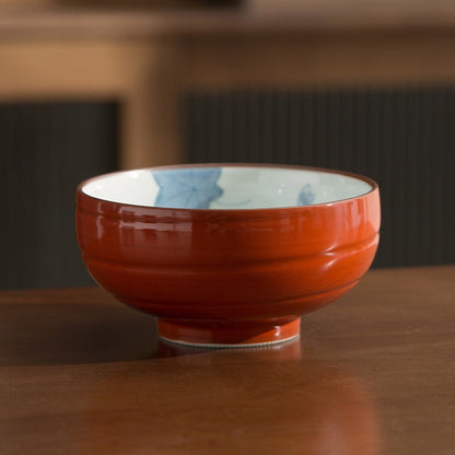 Bowl Set Arita Ware Shikayama Hand-Painted Japanese Ceramic Rice Bowl Set of 5 Wooden Box Made in Japan