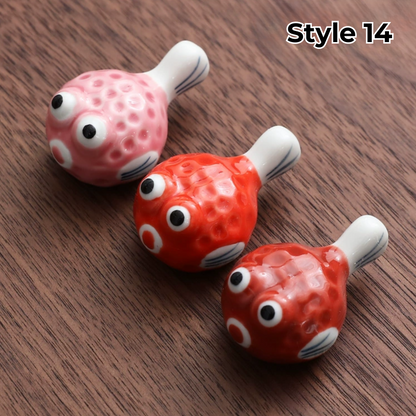 Chopstick Rest Ceramic Handcrafted Animal Fruit Design Japanese Table Decor Set of 3 Cute Chopstick Holder