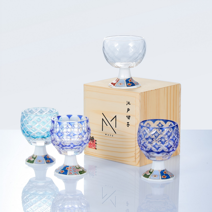 Sake Goblet Glass Takadaka Komon – Edo Kiriko & Mino Ware Crystal