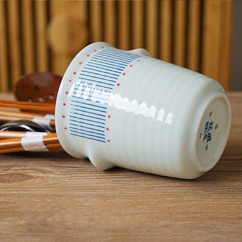 Ceramic Chopstick Holder Japanese Handcrafted Glazed with Base Plate Line and Sakura Styles