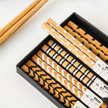 Bamboo Chopsticks Set of 5 Pairs – Japanese Themed Designs
