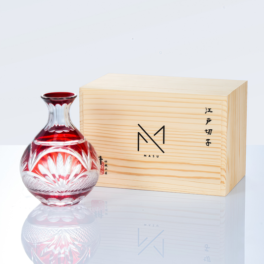Sake Flagon Edo Kiriko Akemizu Collection – Hand-Cut Japanese Sake Pitcher with Wooden Box | Crimson & Violet