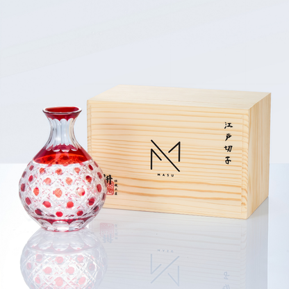 Sake Glass Set Edo Kiriko Aka Collection – Hand-Cut Crimson Red Japanese Sake Flagon & Glass | 7 Patterns