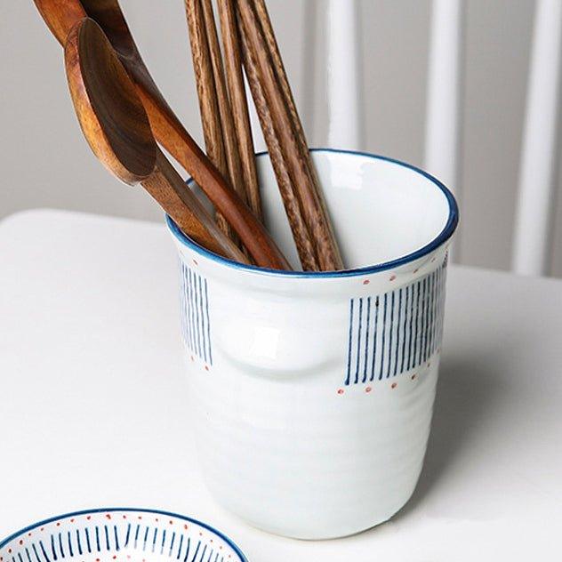 Ceramic Chopstick Holder Japanese Handcrafted Glazed with Base Plate Line and Sakura Styles