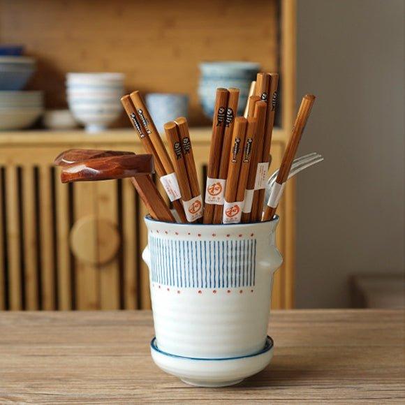Ceramic Chopstick Holder Japanese Handcrafted Glazed with Base Plate Line and Sakura Styles
