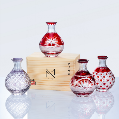 Sake Flagon Edo Kiriko Akemizu Collection – Hand-Cut Japanese Sake Pitcher with Wooden Box | Crimson & Violet