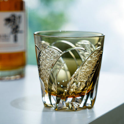 Handcrafted Whiskey Glass Kiriko Shadow Luminary Cut Crystal Tumbler