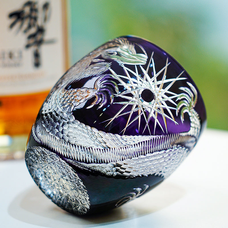 Japanese Cut Crystal Whiskey Glass Edo Kiriko Majestic Dragon – Dragon Motif Tumbler