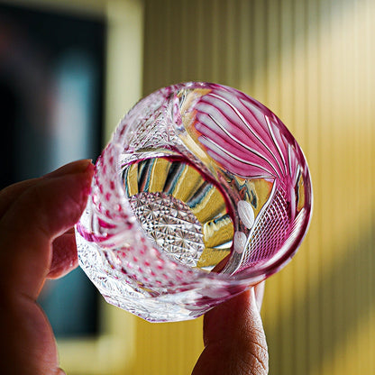 Whiskey Glass Rose Koi | Edo Kiriko Handcrafted Red Crystal Barware