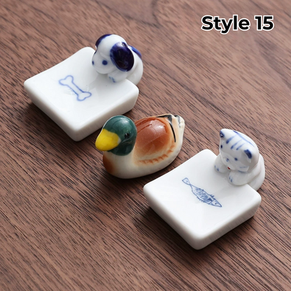 Chopstick Rest Ceramic Handcrafted Animal Fruit Design Japanese Table Decor Set of 3 Cute Chopstick Holder