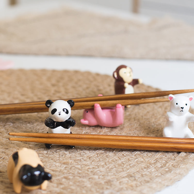 Kids Chopsticks Wooden Animal Series Japanese Panda Kitten with Rest