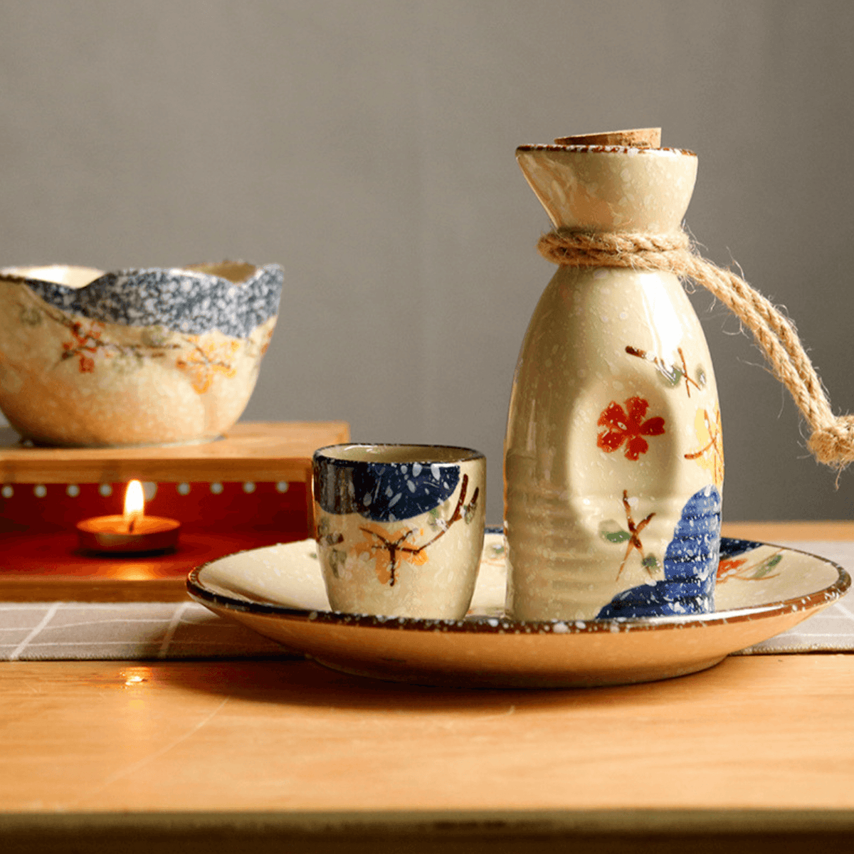Japanese Sake Set – Sakura Ceramic Flagon Cups Tray Options