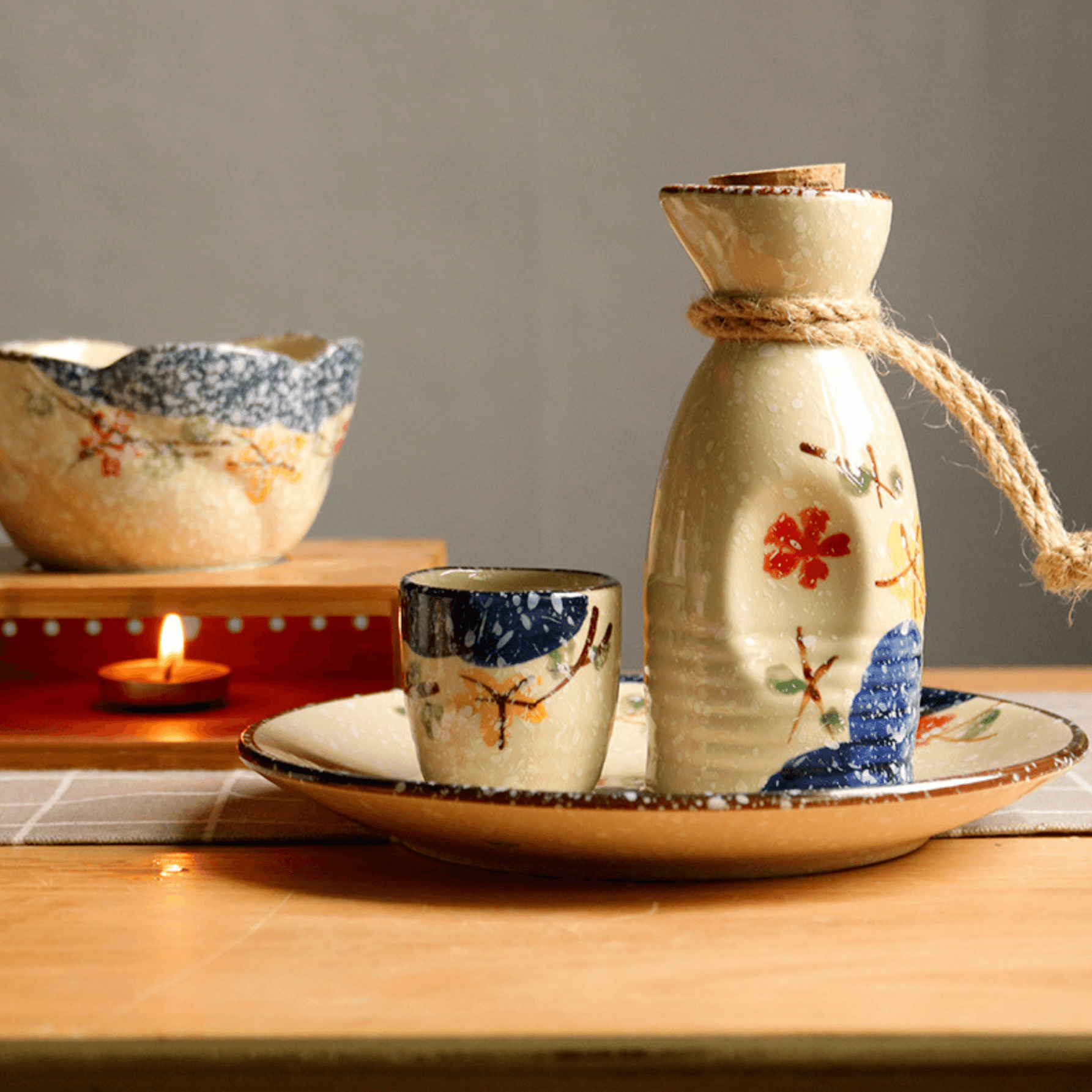 Japanese Sake Set – Sakura Ceramic Flagon Cups Tray Options