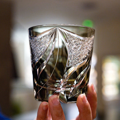 Whisky Rocks Glass Edo Kiriko Inkstone Flame Hand-Cut Crystal | Japanese Artisan Glassware