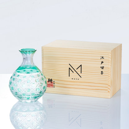 Sake Flagon Midoriha Collection | Edo Kiriko Hand-Cut Emerald Green Crystal Japanese Carafe