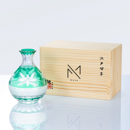 Sake Flagon Midoriha Collection | Edo Kiriko Hand-Cut Emerald Green Crystal Japanese Carafe