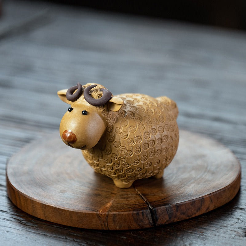Sheep Tea Pet Yixing Clay Copper Coin Magnetic Eyes 4 Colors