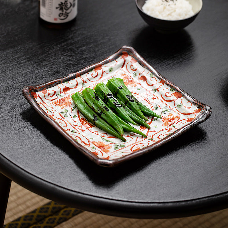 Japanese Ceramic Dish Set – Mino Ware Akae Red Butterfly