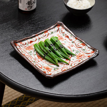Japanese Ceramic Dish Set – Mino Ware Akae Red Butterfly