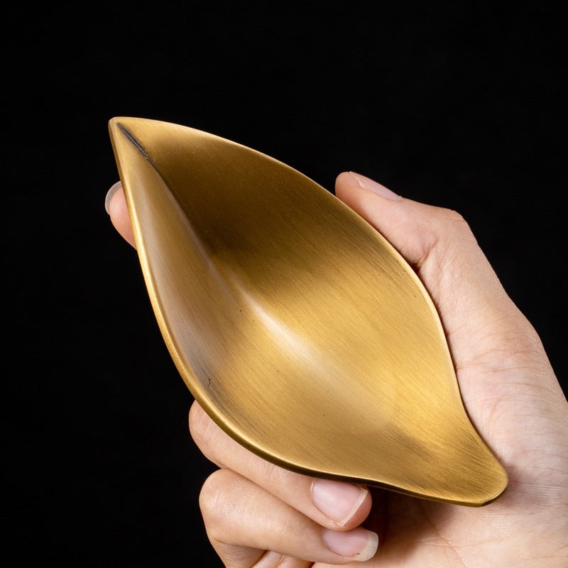 Brass Cha He Tea Holder with Lotus Spoon Set
