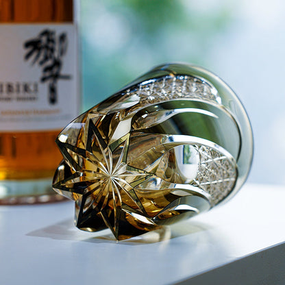 Handcrafted Whiskey Glass Kiriko Shadow Luminary Cut Crystal Tumbler