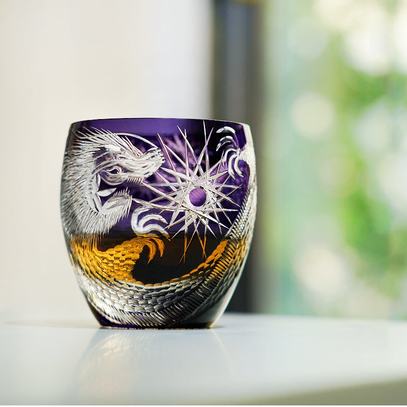 Japanese Cut Crystal Whiskey Glass Edo Kiriko Majestic Dragon – Dragon Motif Tumbler