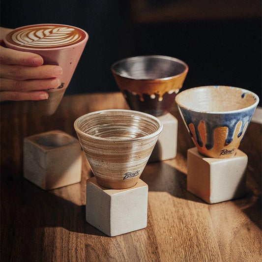 Coffee Cup Ceramic Cone Shape Handcrafted with Stand 4 Colors