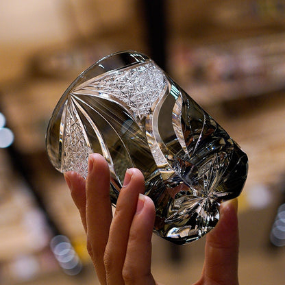 Whisky Rocks Glass Edo Kiriko Inkstone Flame Hand-Cut Crystal | Japanese Artisan Glassware
