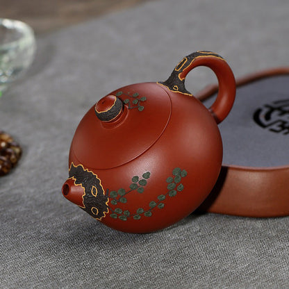 Pine Teapot Yixing Red Clay Dahongpao Handmade 200ml Gift