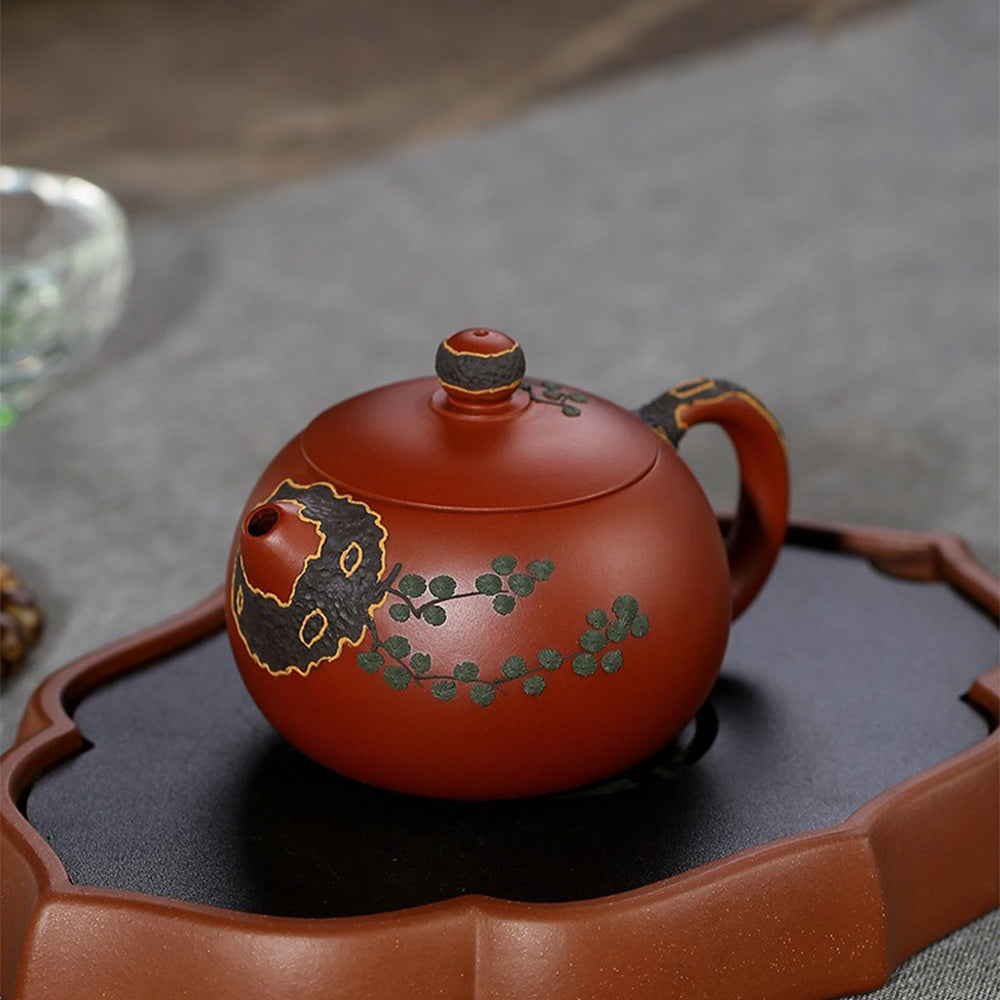 Pine Teapot Yixing Red Clay Dahongpao Handmade 200ml Gift