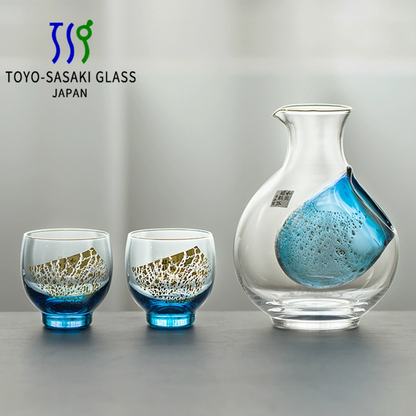Cold Sake Set with Ice Chamber | Sapphire Galaxy Gold Rim