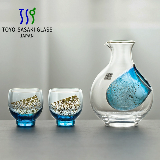Cold Sake Set with Ice Chamber | Sapphire Galaxy Gold Rim