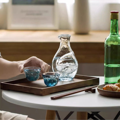 Cold Sake Set Japanese Glass Flagon & Cups – Sapphire Wave