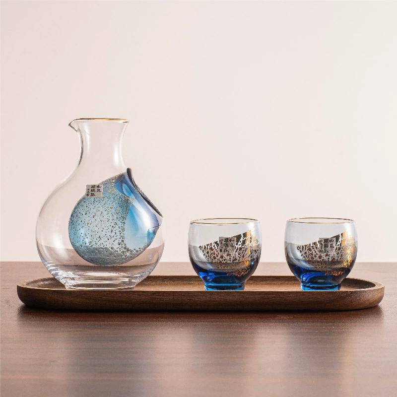 Cold Sake Set with Ice Chamber | Sapphire Galaxy Gold Rim
