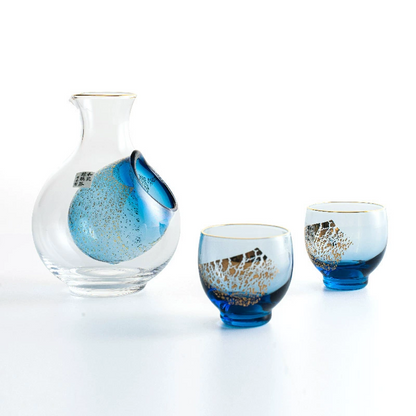 Cold Sake Set with Ice Chamber | Sapphire Galaxy Gold Rim