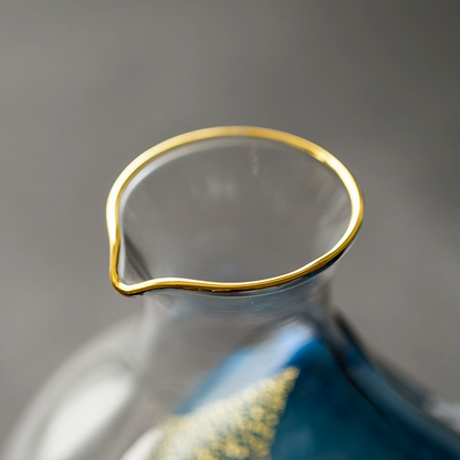 Cold Sake Set with Ice Chamber | Sapphire Galaxy Gold Rim