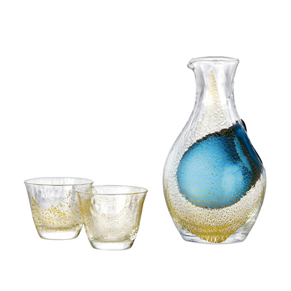Japanese Sake Set with Ice Flagon | Gold Leaf Sapphire Galaxy