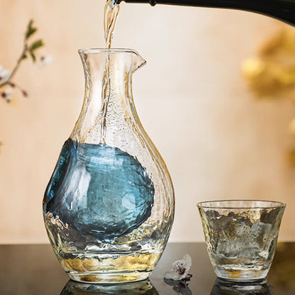 Japanese Sake Set with Ice Flagon | Gold Leaf Sapphire Galaxy