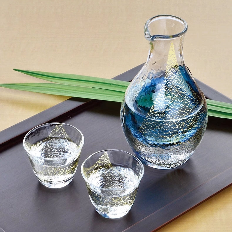 Japanese Sake Set with Ice Flagon | Gold Leaf Sapphire Galaxy