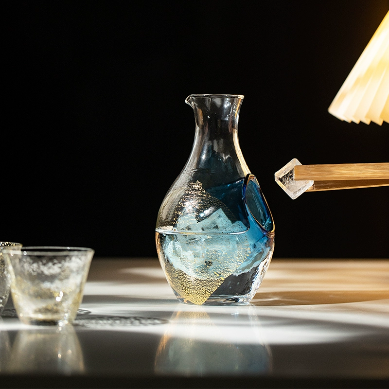 Japanese Sake Set with Ice Flagon | Gold Leaf Sapphire Galaxy
