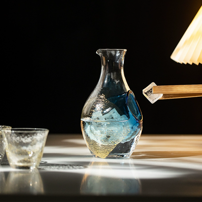 Japanese Sake Set with Ice Flagon | Gold Leaf Sapphire Galaxy