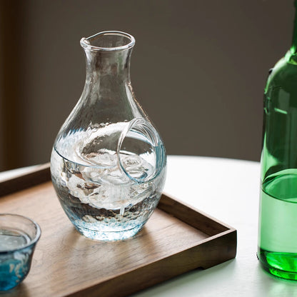 Cold Sake Set Japanese Glass Flagon & Cups – Sapphire Wave