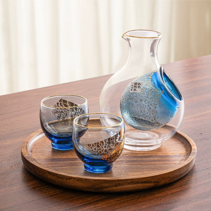 Cold Sake Set with Ice Chamber | Sapphire Galaxy Gold Rim