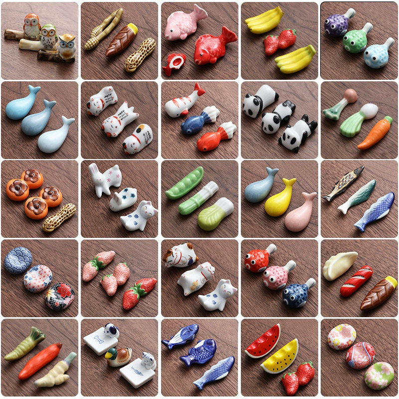 Chopstick Rest Ceramic Handcrafted Animal Fruit Design Japanese Table Decor Set of 3 Cute Chopstick Holder
