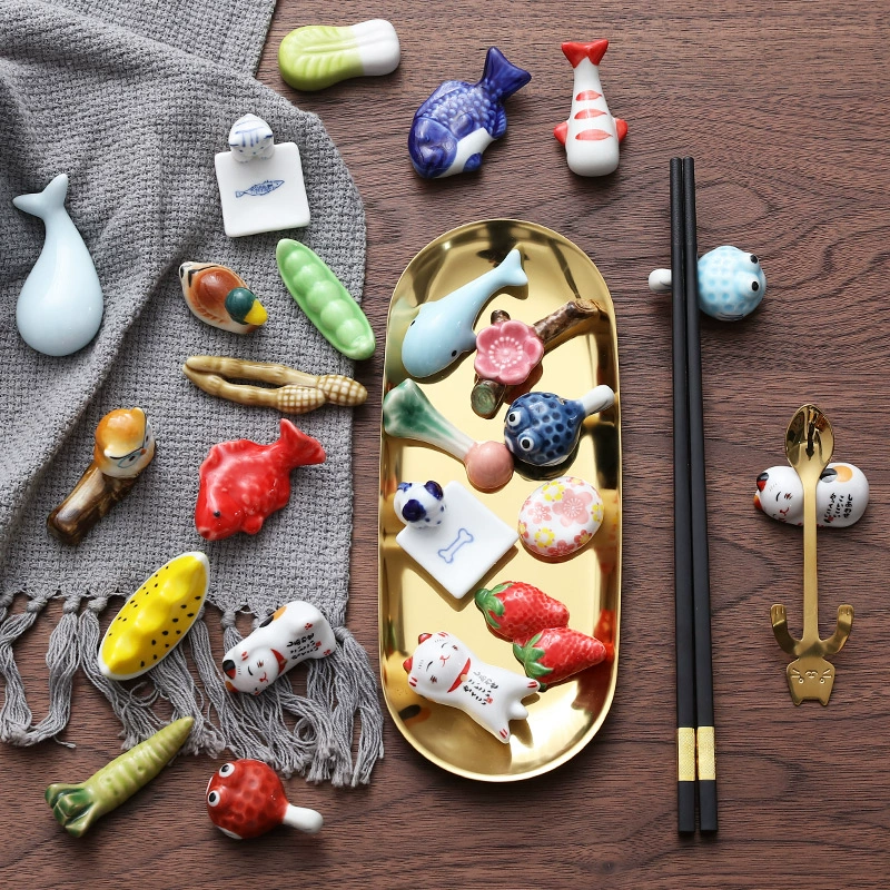 Chopstick Rest Ceramic Handcrafted Animal Fruit Design Japanese Table Decor Set of 3 Cute Chopstick Holder