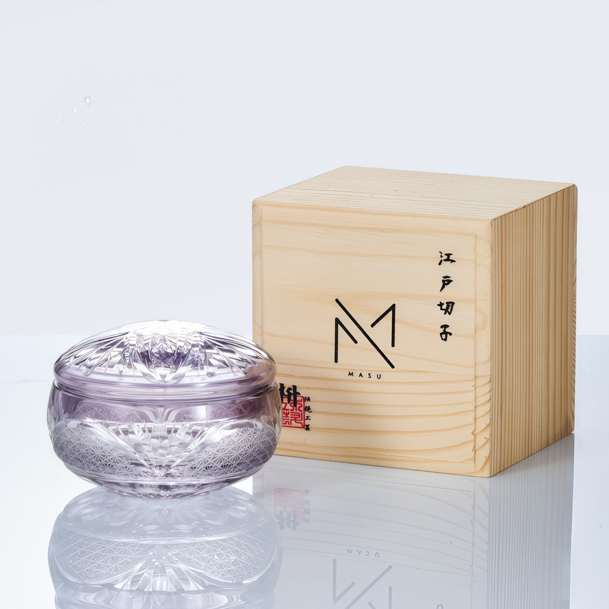 Japanese Lidded Glass Box Kiriko Shoun Hand-Cut Crystal Collection