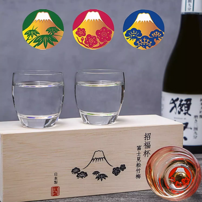 Sake Cup Set Japanese Gold Mt. Fuji Glass – Shochikubai 3pc