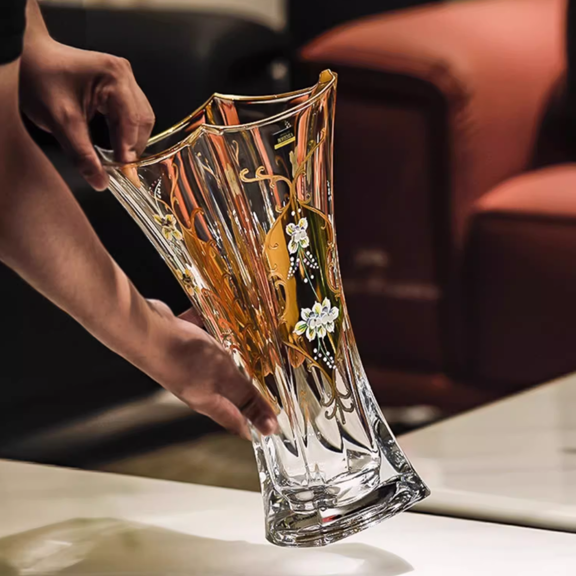 Crystal Vase Bohemian Enamel Gold Tulip Flower Vase – Czech Hand-Decorated Glassware